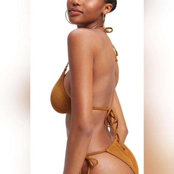 NWT GOOD AMERICAN 3/4 Bronze Brown Always Fits Tiny Ties Bikini Top - Picture 10 of 12